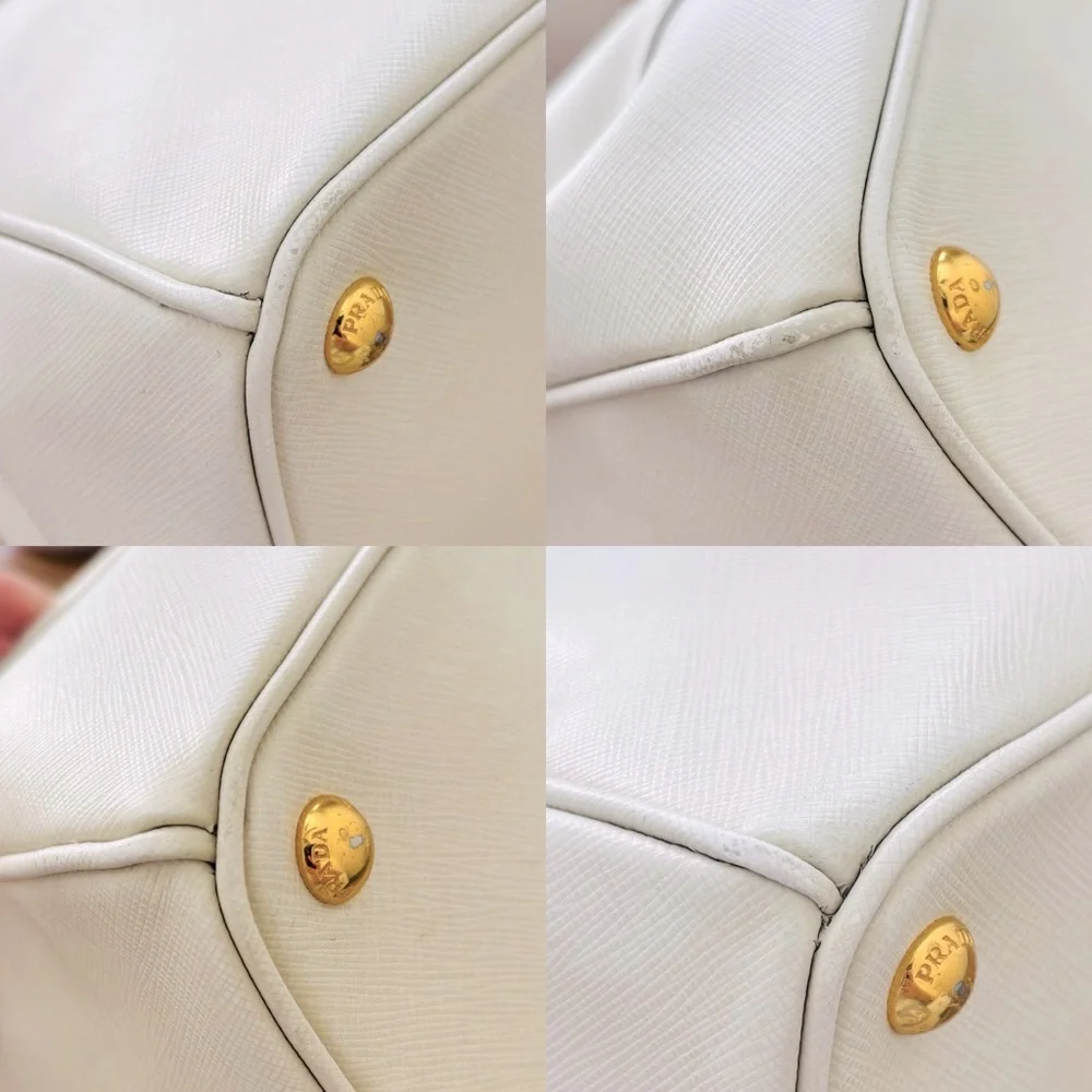 Prada Saffiano Large Galleria Double Zip Tote Talco White Gold Accents with COA‎